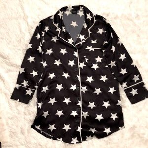 Black Long Pajama Shirt with White Stars